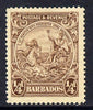 Barbados 1925-35 Britannia Script CA 1/4d brown mounted mint SG 229