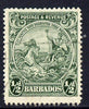 Barbados 1925-35 Britannia Script CA 1/2d green P14 mounted mint SG 230