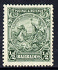 Barbados 1925-35 Britannia Script CA 1/2d green P13.5x12.5 mounted mint SG 230a