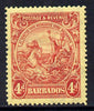 Barbados 1925-35 Britannia Script CA 4d red on pale yellow mounted mint SG 235
