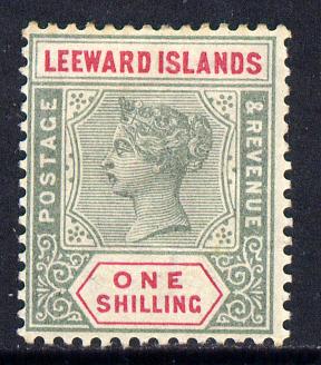 Leeward Islands 1890 QV Crown CA 1s green & carmine mounted mint SG 7