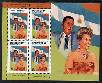 Montserrat 1998 Famous People of the 20th Century - Eva & Juan Peron (Argentine) perf sheetlet containing 4 vals unmounted mint as SG 1065a