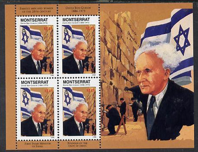Montserrat 1998 Famous People of the 20th Century - David Ben Gurion (Israel) perf sheetlet containing 4 vals unmounted mint as SG 1068a