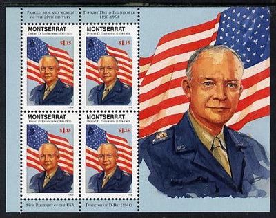 Montserrat 1998 Famous People of the 20th Century - Dwight D Eisenhower (USA) perf sheetlet containing 4 vals unmounted mint as SG 1070a