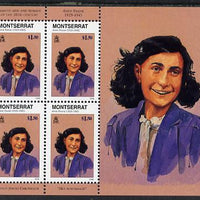 Montserrat 1998 Famous People of the 20th Century - Anne Frank (Holocaust) perf sheetlet containing 4 vals unmounted mint as SG 1078a