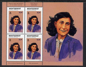 Montserrat 1998 Famous People of the 20th Century - Anne Frank (Holocaust) perf sheetlet containing 4 vals unmounted mint as SG 1078a