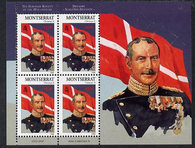 Montserrat 1998 Famous People of the 20th Century - King Christian X of Denmark perf sheetlet containing 4 vals unmounted mint as SG 1081a