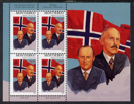 Montserrat 1998 Famous People of the 20th Century - King Haakon VII & Prince Olav of Norway perf sheetlet containing 4 vals unmounted mint as SG 1082a