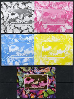 Congo 2013 Butterflies #3 deluxe sheet - the set of 5 imperf progressive colour proofs comprising the 4 basic colours plus all 4-colour composite unmounted mint