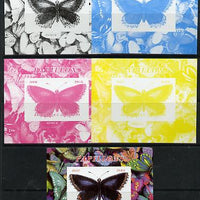 Congo 2013 Butterflies #4 deluxe sheet - the set of 5 imperf progressive colour proofs comprising the 4 basic colours plus all 4-colour composite unmounted mint