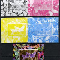 Congo 2013 Butterflies #5 deluxe sheet - the set of 5 imperf progressive colour proofs comprising the 4 basic colours plus all 4-colour composite unmounted mint