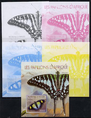 Burundi 2013 Butterflies #2 deluxe sheet - the set of 5 imperf progressive colour proofs comprising the 4 basic colours plus all 4-colour composite unmounted mint