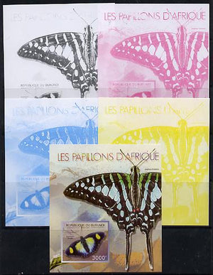 Burundi 2013 Butterflies #2 deluxe sheet - the set of 5 imperf progressive colour proofs comprising the 4 basic colours plus all 4-colour composite unmounted mint