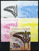 Burundi 2013 Butterflies #3 deluxe sheet - the set of 5 imperf progressive colour proofs comprising the 4 basic colours plus all 4-colour composite unmounted mint
