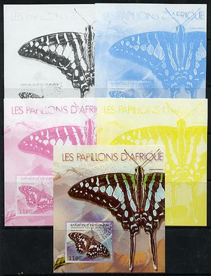 Burundi 2013 Butterflies #3 deluxe sheet - the set of 5 imperf progressive colour proofs comprising the 4 basic colours plus all 4-colour composite unmounted mint