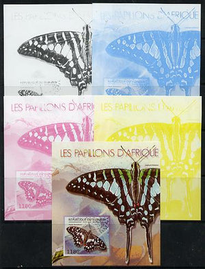 Burundi 2013 Butterflies #3 deluxe sheet - the set of 5 imperf progressive colour proofs comprising the 4 basic colours plus all 4-colour composite unmounted mint