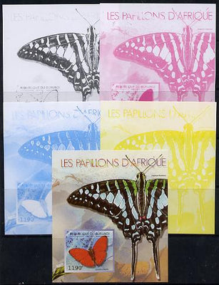 Burundi 2013 Butterflies #4 deluxe sheet - the set of 5 imperf progressive colour proofs comprising the 4 basic colours plus all 4-colour composite unmounted mint