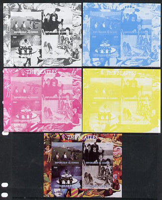 Congo 2013 The Beatles #2 sheetlet containing 4 vals - the set of 5 imperf progressive colour proofs comprising the 4 basic colours plus all 4-colour composite unmounted mint