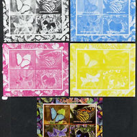 Congo 2013 Butterflies #1 sheetlet containing 4 vals - the set of 5 imperf progressive colour proofs comprising the 4 basic colours plus all 4-colour composite unmounted mint