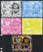 Congo 2013 Butterflies #1 sheetlet containing 4 vals - the set of 5 imperf progressive colour proofs comprising the 4 basic colours plus all 4-colour composite unmounted mint