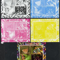 Congo 2013 Butterflies #3 sheetlet containing 4 vals - the set of 5 imperf progressive colour proofs comprising the 4 basic colours plus all 4-colour composite unmounted mint