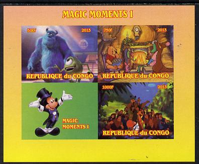 Congo 2013 Disney - Magic Moments #1 imperf sheetlet containing 3 values plus labels unmounted mint. Note this item is privately produced and is offered purely on its thematic appeal