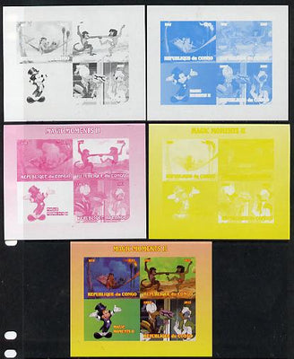 Congo 2013 Disney - Magic Moments #2 sheetlet containing 3 values plus,the set of 5 imperf progressive colour proofs comprising the 4 basic colours plus all 4-colour composite unmounted mint