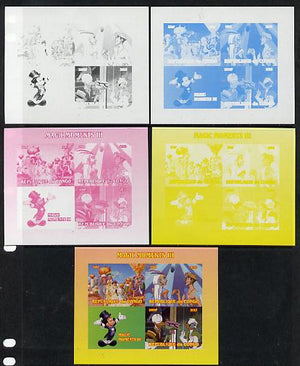 Congo 2013 Disney - Magic Moments #3 sheetlet containing 3 values plus,the set of 5 imperf progressive colour proofs comprising the 4 basic colours plus all 4-colour composite unmounted mint