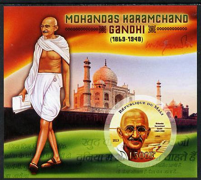 Mali 2013 Mahatma Gandhi imperf deluxe sheet containing one circular value unmounted mint