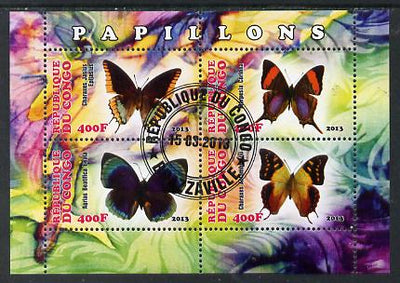 Congo 2013 Butterflies #1 perf sheetlet containing four values fine cto used