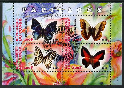 Congo 2013 Butterflies #2 perf sheetlet containing four values fine cto used