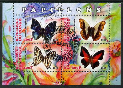 Congo 2013 Butterflies #2 perf sheetlet containing four values fine cto used