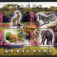 Congo 2013 African Animals #1 perf sheetlet containing four values fine cto used