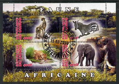 Congo 2013 African Animals #1 perf sheetlet containing four values fine cto used