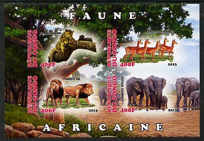 Congo 2013 African Animals #2 imperf sheetlet containing four values unmounted mint