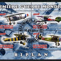 Congo 2013 Bi-Planes of World War I perf sheetlet containing four values fine cto used