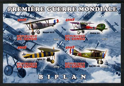 Congo 2013 Bi-Planes of World War I imperf sheetlet containing four values unmounted mint