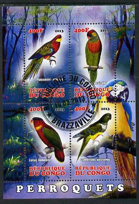 Congo 2013 Birds - Parrots perf sheetlet containing four values fine cto used