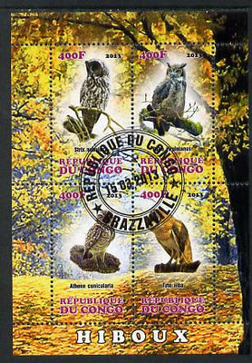 Congo 2013 Birds - Owls perf sheetlet containing four values fine cto used