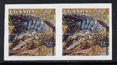 Uganda 1995-98 Reptiles - Nile Crocodile 500s imperforate proof pair on gummed unwatermarked paper unmounted mint as SG 1520