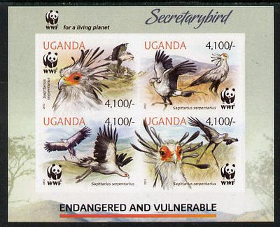 Uganda 2012 WWF - Secretary Bird imperf sheetlet containing 4 values unmounted mint