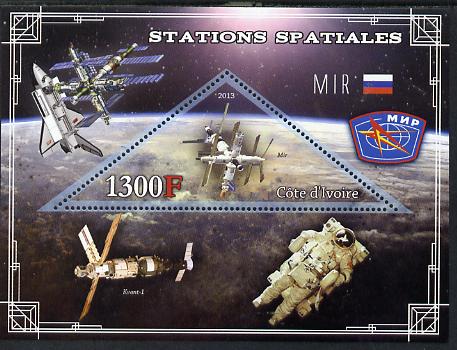 Ivory Coast 2013 Space Stations - MIR perf m/sheet containing triangular value unmounted mint