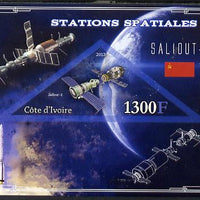 Ivory Coast 2013 Space Stations - Saliout-1 imperf m/sheet containing triangular value unmounted mint