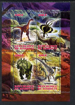 Djibouti 2013 Dinosaurs #1 perf sheetlet containing 4 values unmounted mint