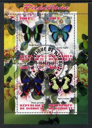 Djibouti 2013 Butterflies #1 perf sheetlet containing 4 values cto used