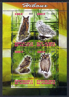 Djibouti 2013 Owls #1 perf sheetlet containing 4 values cto used