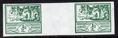 Jersey 1943-44 Occupation 1/2d green imperf inter-paneau gutter pair as designed by Blampied on ungummed paper and assumed to be a reprint, as SG 3