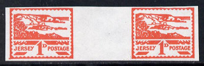 Jersey 1943-44 Occupation 1d scarlet imperf inter-paneau gutter pair as designed by Blampied on ungummed paper and assumed to be a reprint, as SG 4