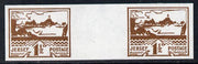 Jersey 1943-44 Occupation 1.5d brown imperf inter-paneau gutter pair as designed by Blampied on ungummed paper and assumed to be a reprint, as SG 5