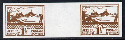 Jersey 1943-44 Occupation 1.5d brown imperf inter-paneau gutter pair as designed by Blampied on ungummed paper and assumed to be a reprint, as SG 5